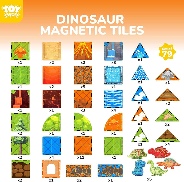 TOY Life Juego de 79 piezas de fichas magnéticas de dinosaurios, bl...