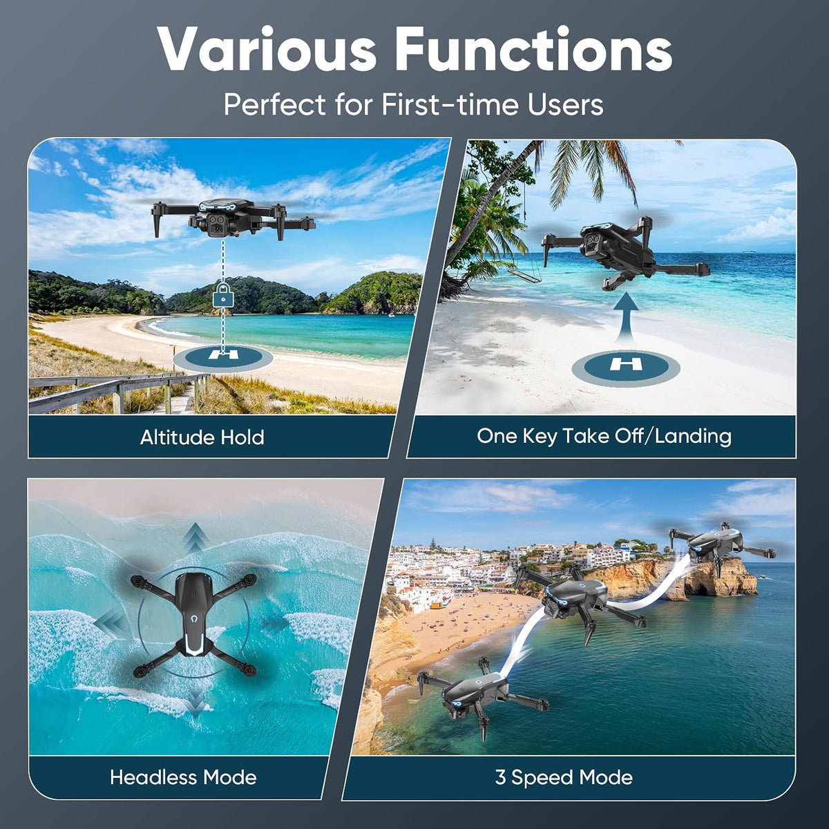 Dron plegable con cámara 1080P para principiantes y niños, FPV RC Quadcopter juguetes regalos para niños y niñas, inicio de una tecla, giros 3D, selfie de gestos, 3 modos de velocidad, 2 baterías