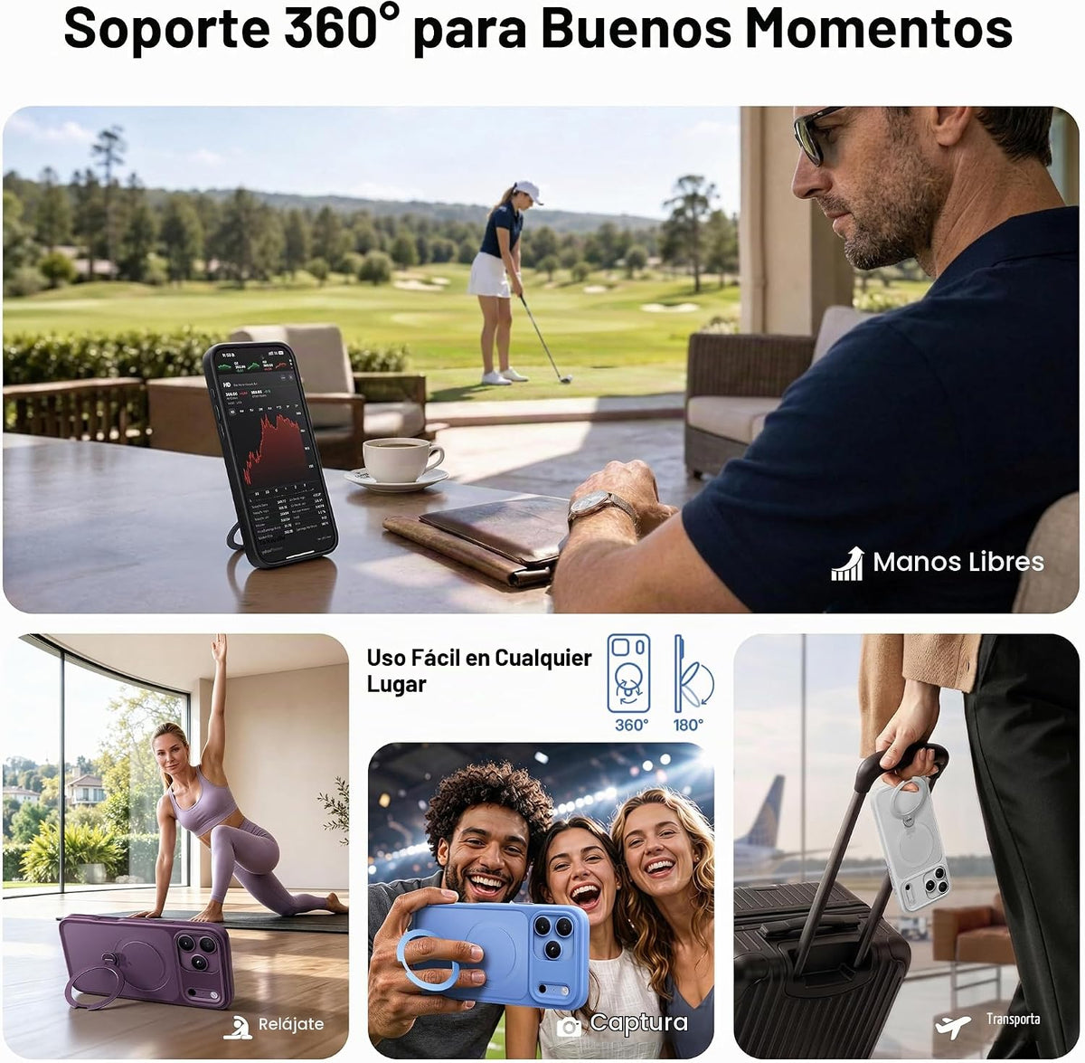 CASEKOO - Funda oficial negra para iPhone 18 Pro con soporte magnético giratorio de 360 grados