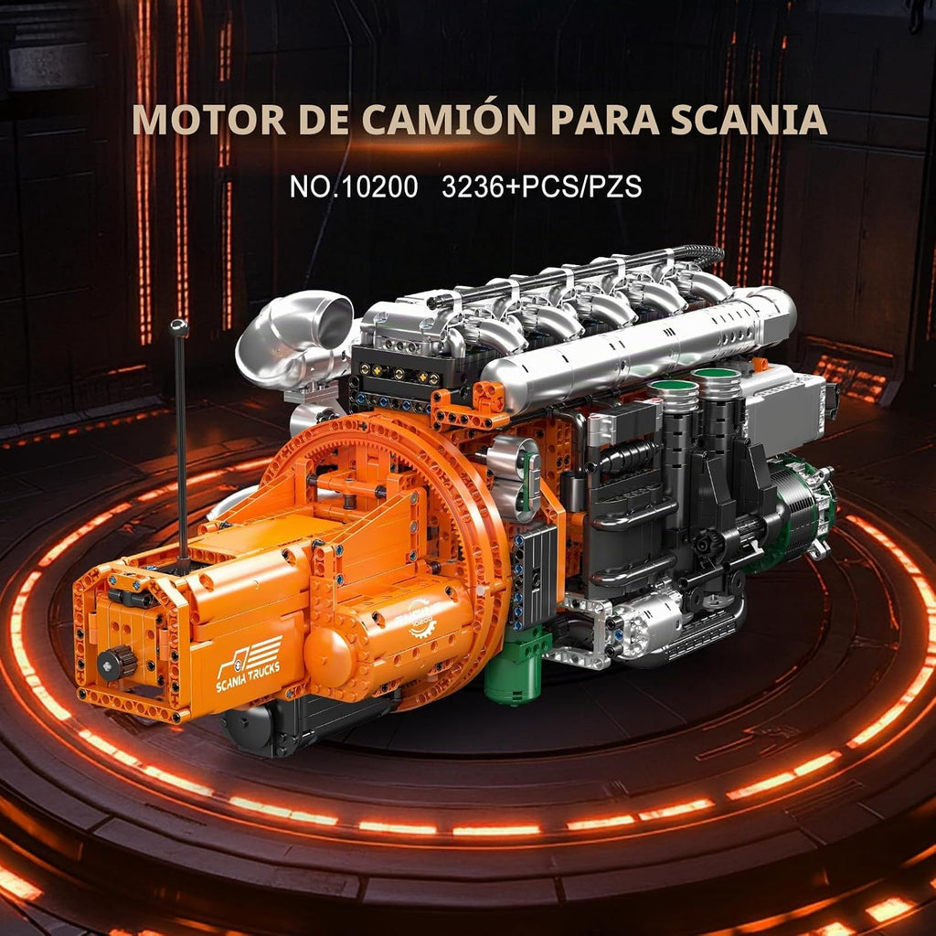 Mould King 10200 Kit de Modelo de Motor V8 para Camión, Kit MOC de Modelo de Motor con Transmisión, Kit de Construcción de Modelo de Ingeniería con Batería 3236 PCS