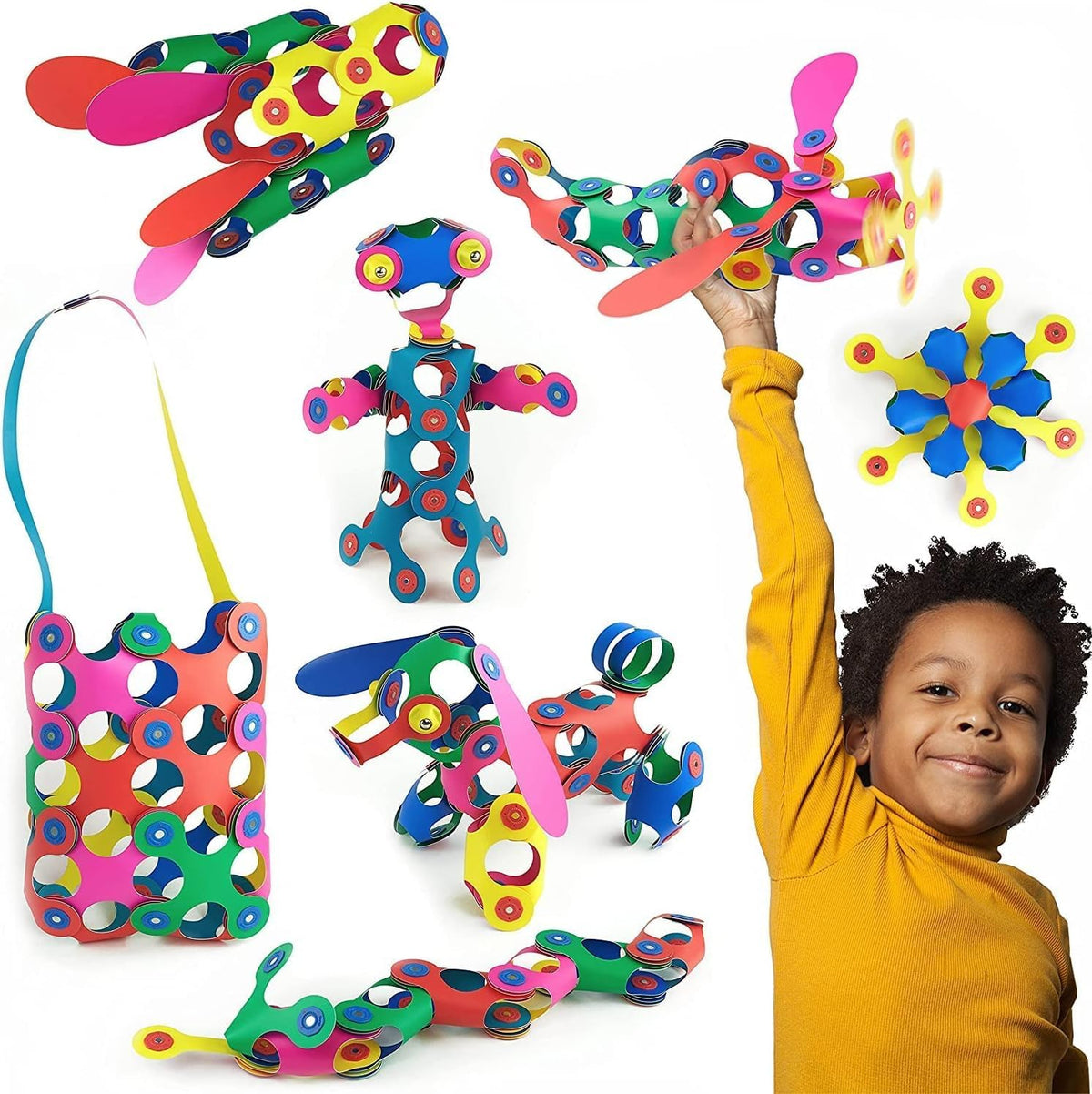 Clixo Rainbow Pack, Flexible Magnetic Building Toys para Kids (42 Pc, 4+)