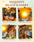 Rolife Kit de rincón de libros para bricolaje, Isla del atardecer, rompecabezas 3D con temática costera de puesta de sol, kit de casa en miniatura, árbol de limón y decoración de vista al mar para