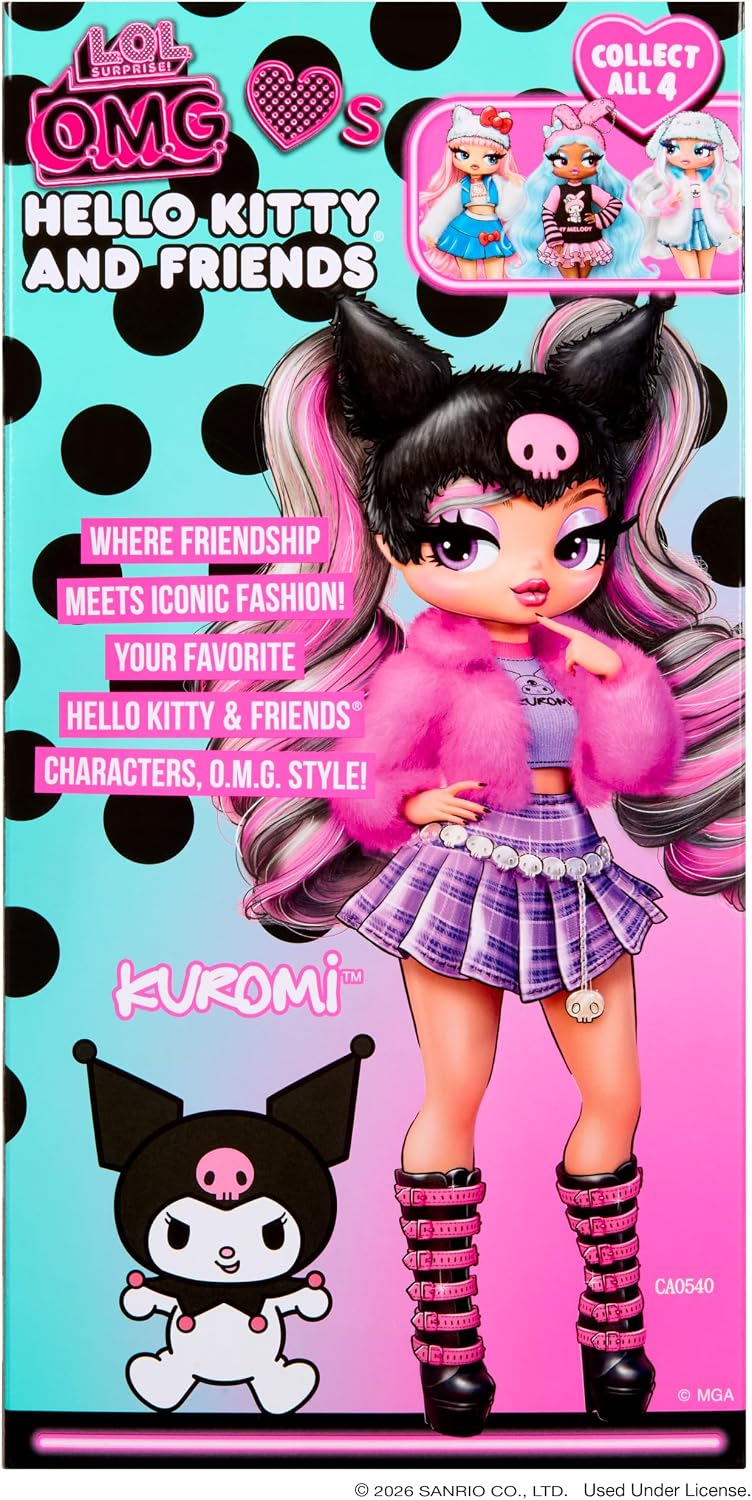 LOL Surprise OMG ama a Hello Kitty y sus amigos - Kuromi - Muñeca de moda inspirada en el personaje de Hello Kitty y Friends - ¡Juega y muestra!