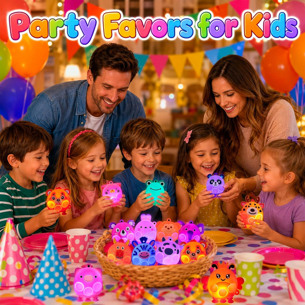 Recuerdos de fiesta para niños, 24 piezas de juguetes para ansiedad con succión de animales 3D, suministros de fiesta que brillan en la oscuridad, rellenos de bolsas de golosinas para niños