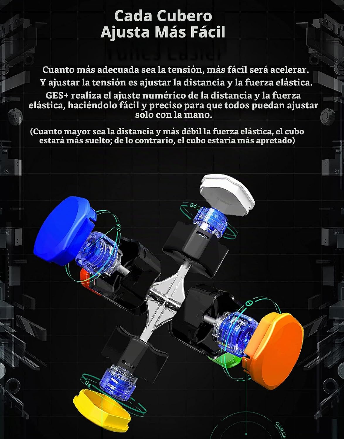 CuberShop GAN 356 M 3x3 Cubo magnético de velocidad lite, Gans 3X3 cubo magnético sin calcomanías, rendimiento suave y rápido de 3 por 3 lite insignia, GAN 356M cubo de rompecabezas de juguete de