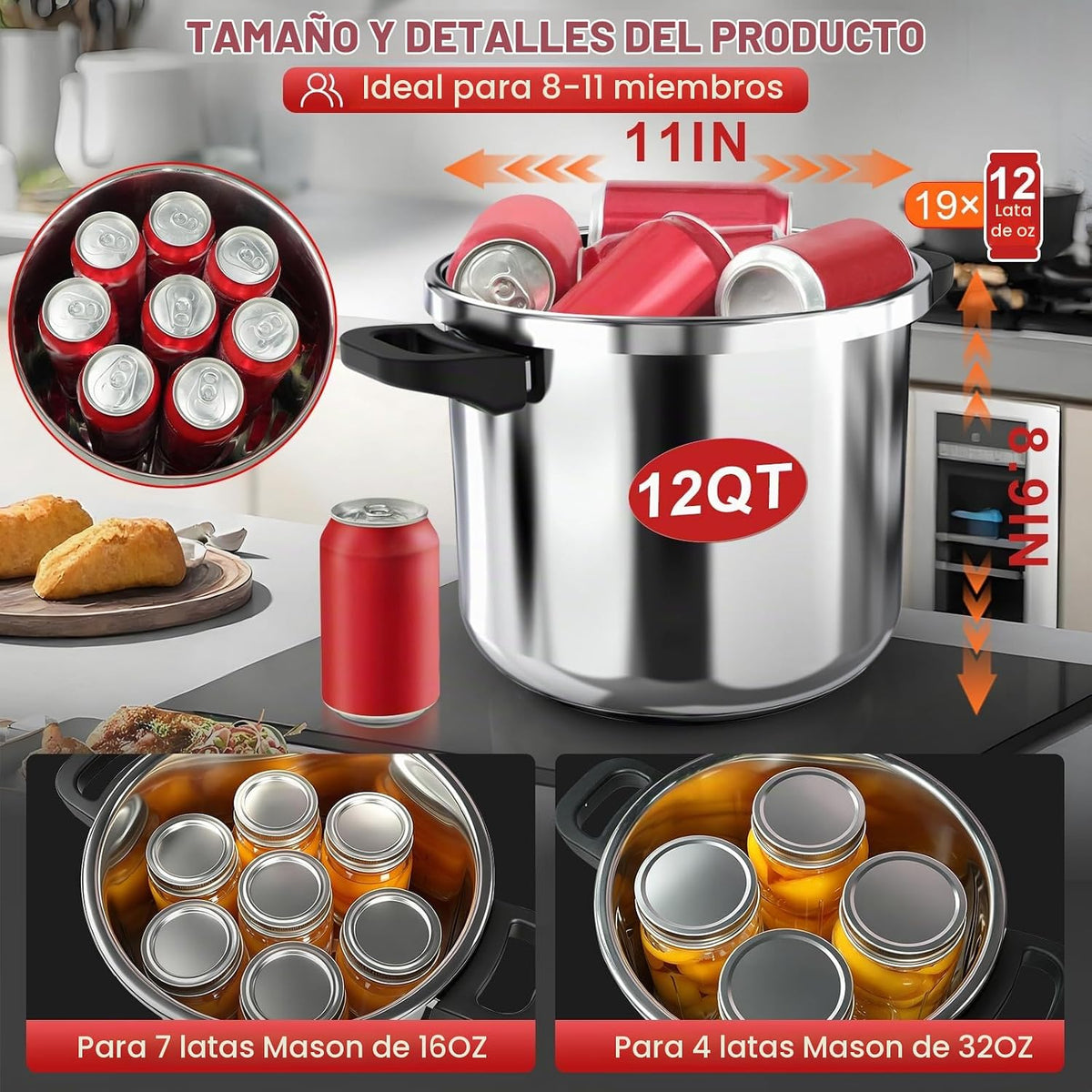 [3-IN-1] Olla a presión de 12 cuartos de galón, 18/8 de acero inoxidable a