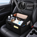 Organizador de Almacenamiento para Coche [ACTUALIZADO 2025] Cesta Caddy de Cuero para Coche para Piso del Asiento Delantero Asientos Traseros Mango de Metal 6 Compartimentos Hebillas de Correas