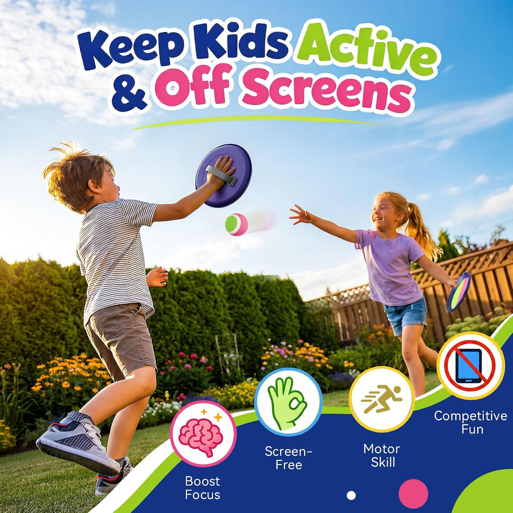 Juego de pelotas para lanzar y atrapar, juego de pelota de remo para niños para jugar al aire libre en el patio trasero