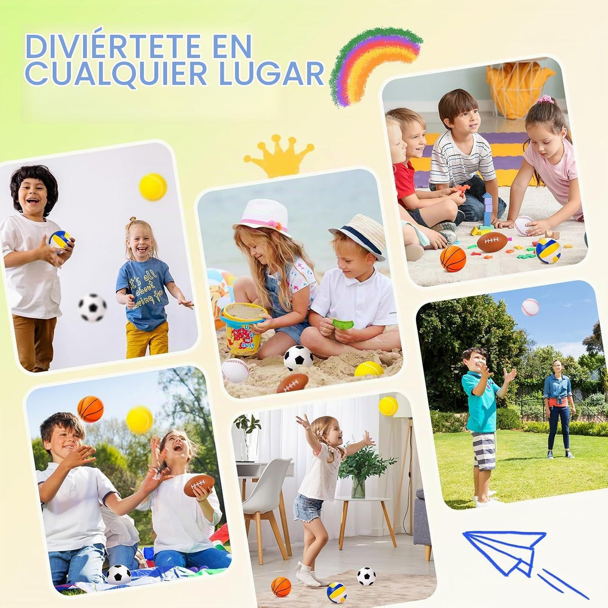 Paquete de 6 bolas suaves para niños, juguetes deportivos al aire libre, bolas de espuma pequeñas