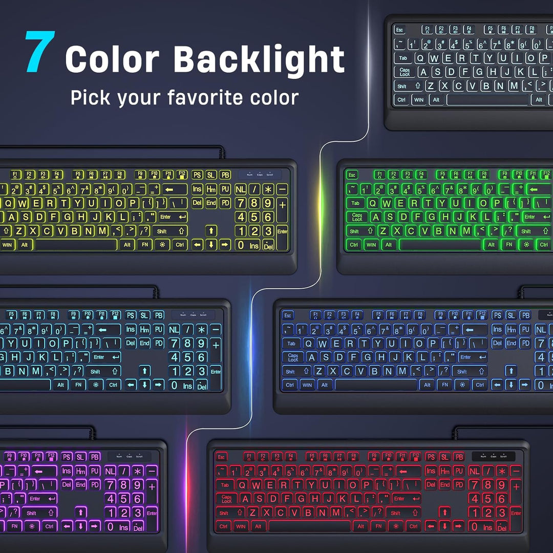 KOPJIPPOM Teclado de Impresión Grande - 7 Colores de Retroiluminaci...