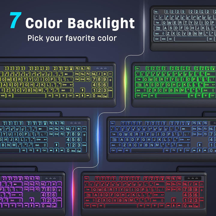 KOPJIPPOM Teclado de Impresión Grande - 7 Colores de Retroiluminaci...