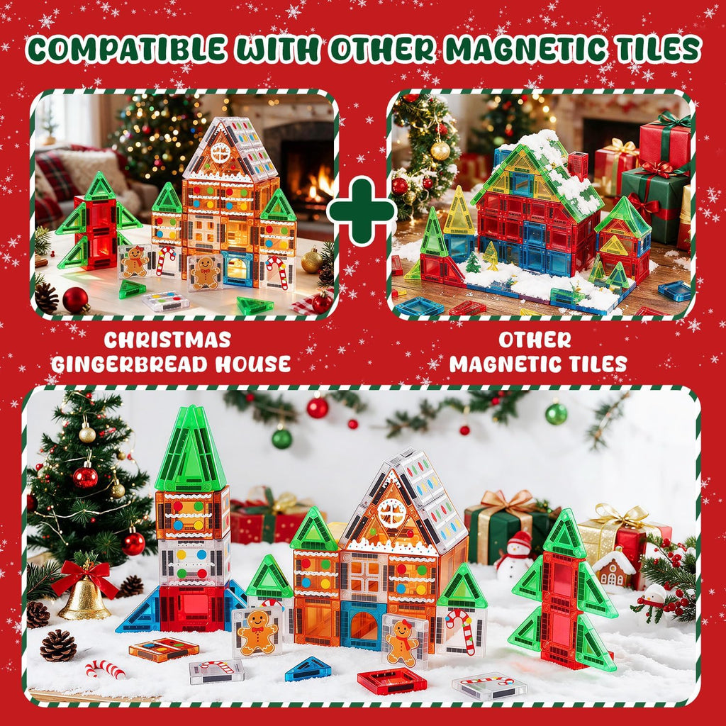 Juego de 40 mini azulejos magnéticos de Navidad, casa de jengibre para