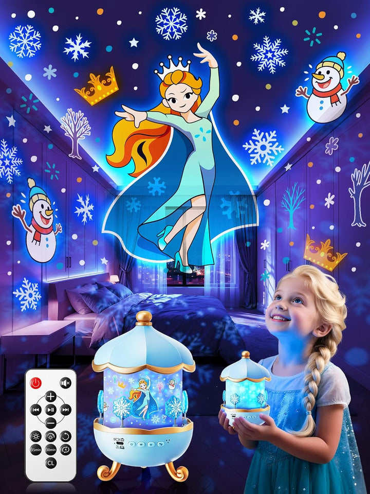 PIKOY Luz nocturna de nieve para niños, 15 ruido blanco+16 película...
