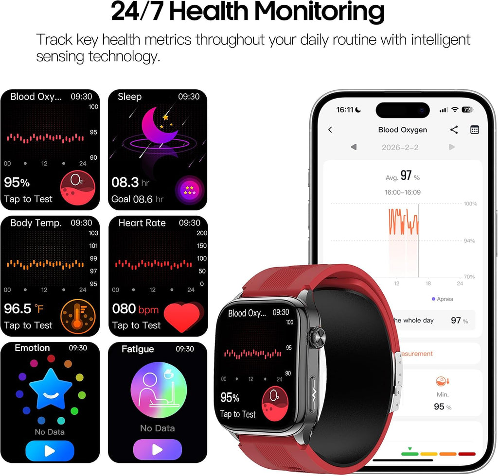 Smart Watch para Hombres y Mujeres con Diseño de Correa con Airbag, Pantalla AMOLED de 2.06", Monitor de Ritmo Cardíaco y Presión Arterial, Oxígeno en Sangre y Seguimiento del Sueño, 136 Modos Deportivos Fitness Tracker (Negro)