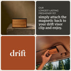 Drift - Ambientador de coche – El ambientador de madera original – Eliminador de olores de coche – Aroma de larga duración – Clip de metal – Aceites esenciales – Ingredientes limpios – Paquete surtido de 3 piezas – Clip incluido