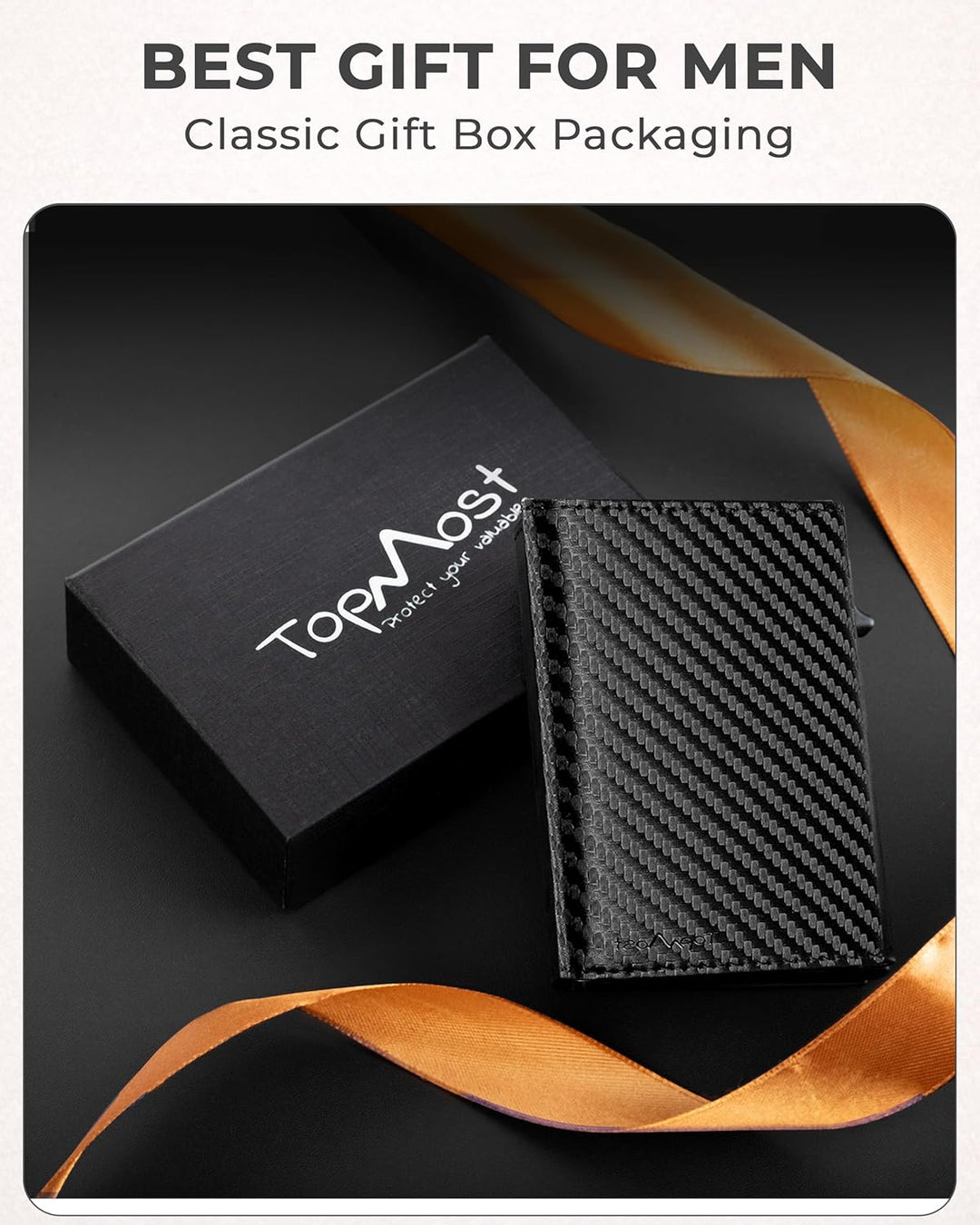 TopMost Billetera desplegable de cuero genuino para hombres, soport...