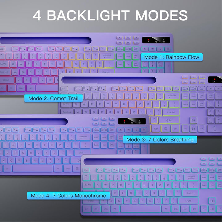 Soueto Teclado inalámbrico con retroiluminación RGB de 7 colores, t...