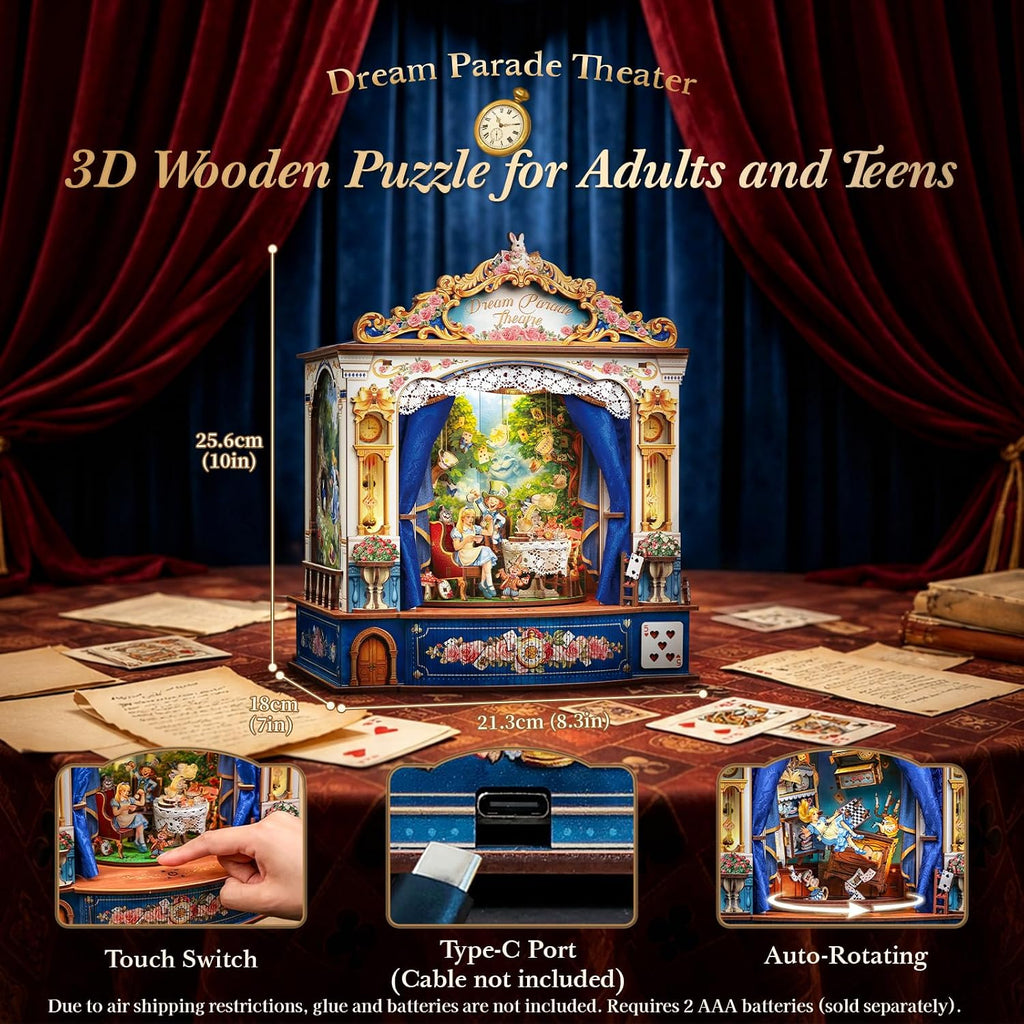 CUTEBEE Kit de rincón de libro, kit de casa en miniatura para adultos, decoración de estantería de libros de casa de muñecas, rompecabezas de madera 3D (Dreamscape Adventure&Dream Parade Theatre)