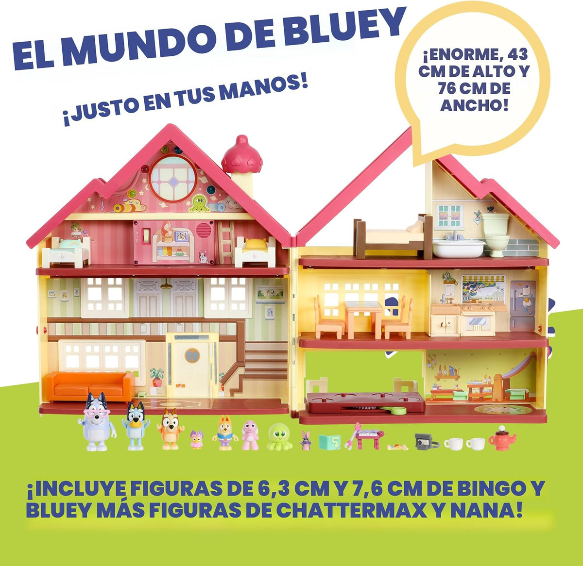 Bluey XL House Playset, luces interactivas, sonidos y pista de baile