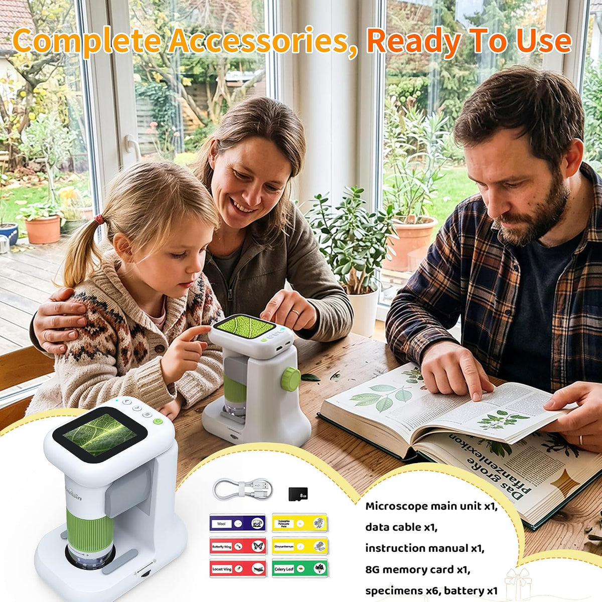Microscopio para niños, 2.4" HD 1080P y 1000X juguete STEM