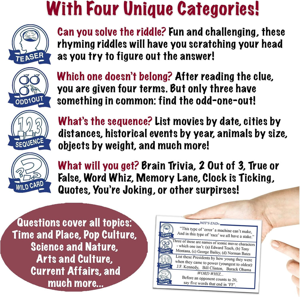 Wit's End — Smart, Mind-Bending Trivia & Brain Teaser Game ese Will Challenge tu Wits & Knowledge — Adult & Family Night Fun