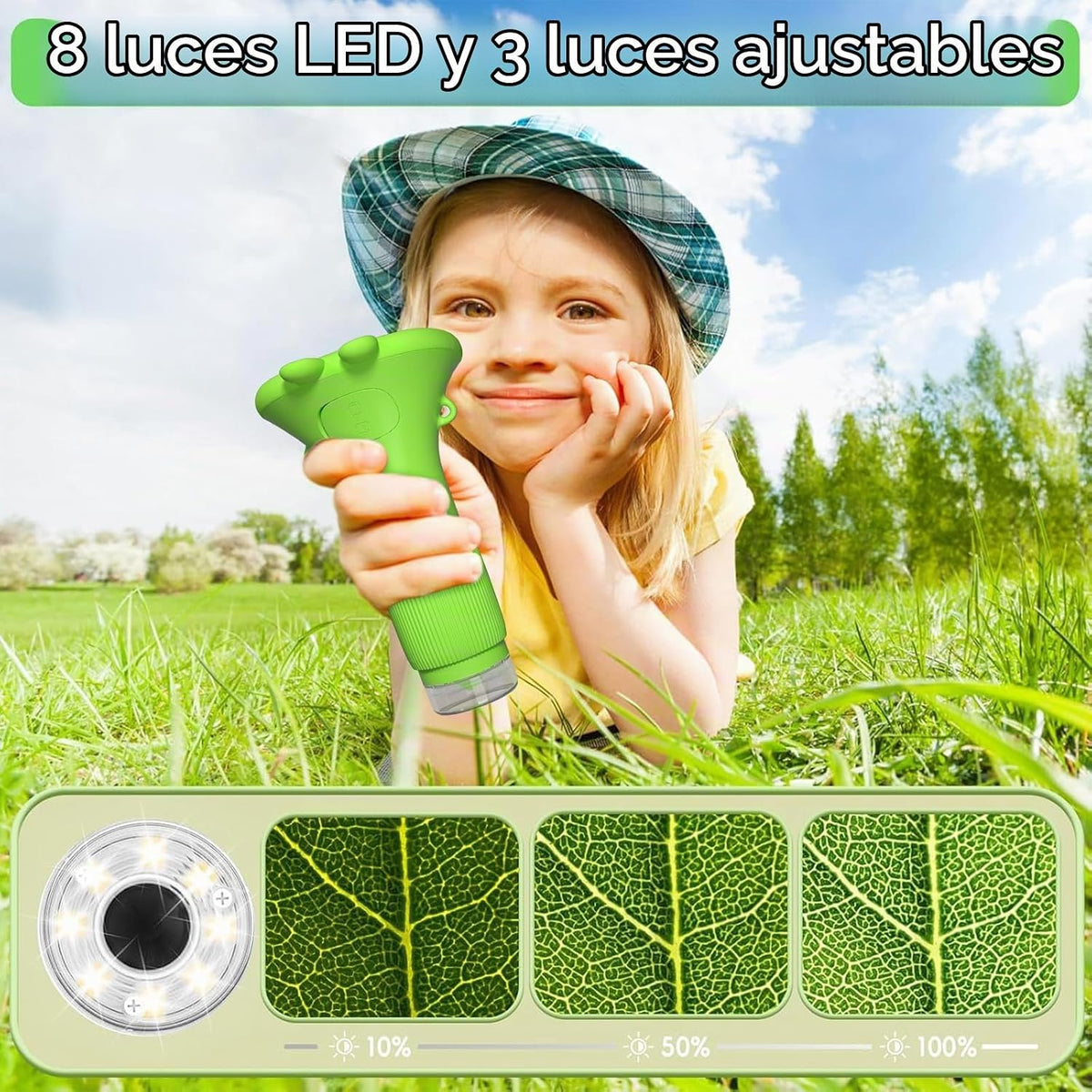 Microscopio de bolsillo para niños, microscopio portátil 1000X para niños | Mini microscopios de foto y video | Microscopios digitales de 2 pulgadas para niños de 3 a 10 años de edad, juguetes de regalos