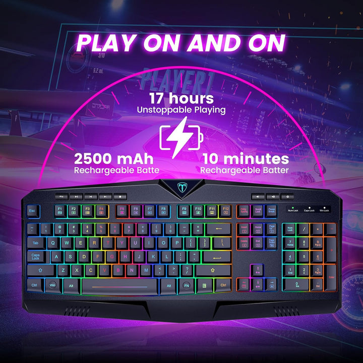 Dacoity Teclado inalámbrico, teclado inalámbrico recargable con ret...