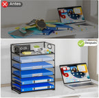 Organizador de papel de 6 niveles para escritorio con asa