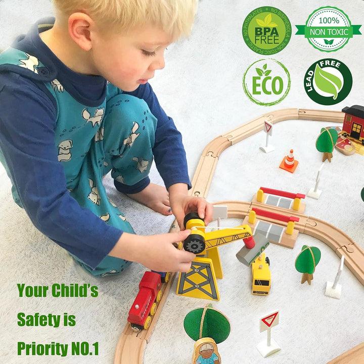 Tiny Land 55 piezas de juego de tren de madera - Compatible con pis...