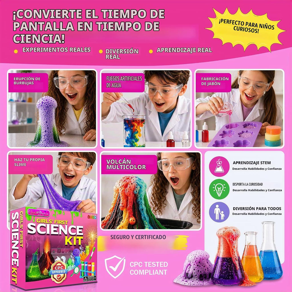 Jim & Gloria Kit de ciencia para niños, experimentos científicos para niños de 5 a 7 y 8 a 12 años, juguete educativo STEM, juego de química con experimentos de volcán, regalo de cumpleaños para niños y niñas, actividad de aprendizaje práctica