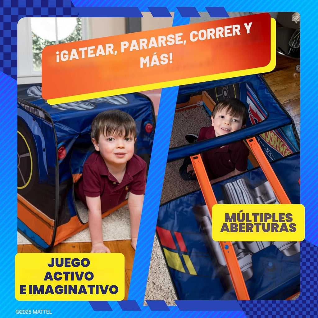 Hot Wheels™ Tienda de Juegos Desplegable, Casa de Juegos para Niños, Tienda con Conexiones para Pistas de Coches Hot Wheels, Espacio de Juego Interior con Puerta Enrollable y Apertura del Techo, Fácil