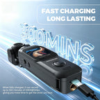 Kaysunlink Cámara de vlogging 1080P con lente giratoria de 270°, cámara de bolsillo POV de mano con pantalla táctil y WIFI, 5 horas de potencia, videocámara de grabación con un botón con tarjeta de 64