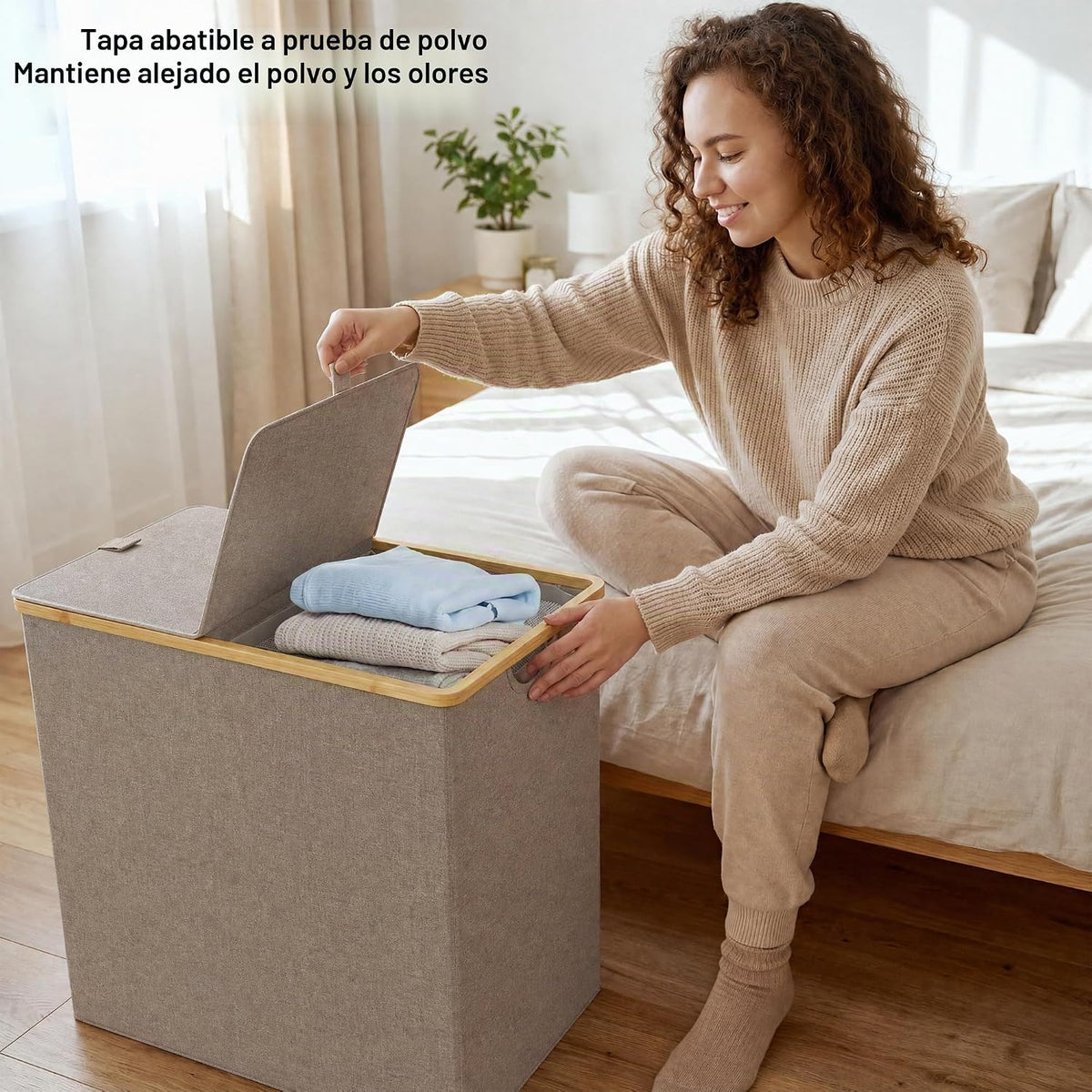 efluky Cesta doble para ropa sucia con tapa y 2 bolsas extraíbles, color