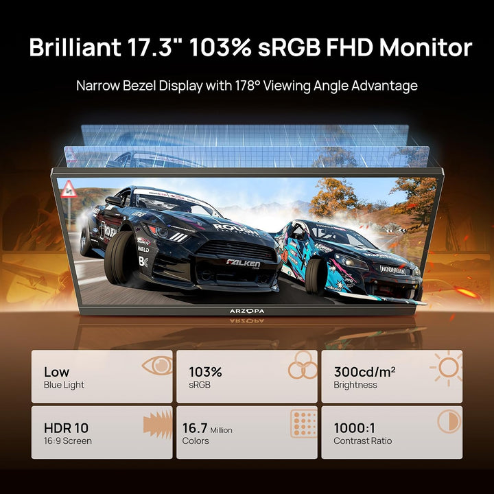 ARZOPA Monitor portátil de 17.3", 1080P FHD 103% sRGB IPS Monit...