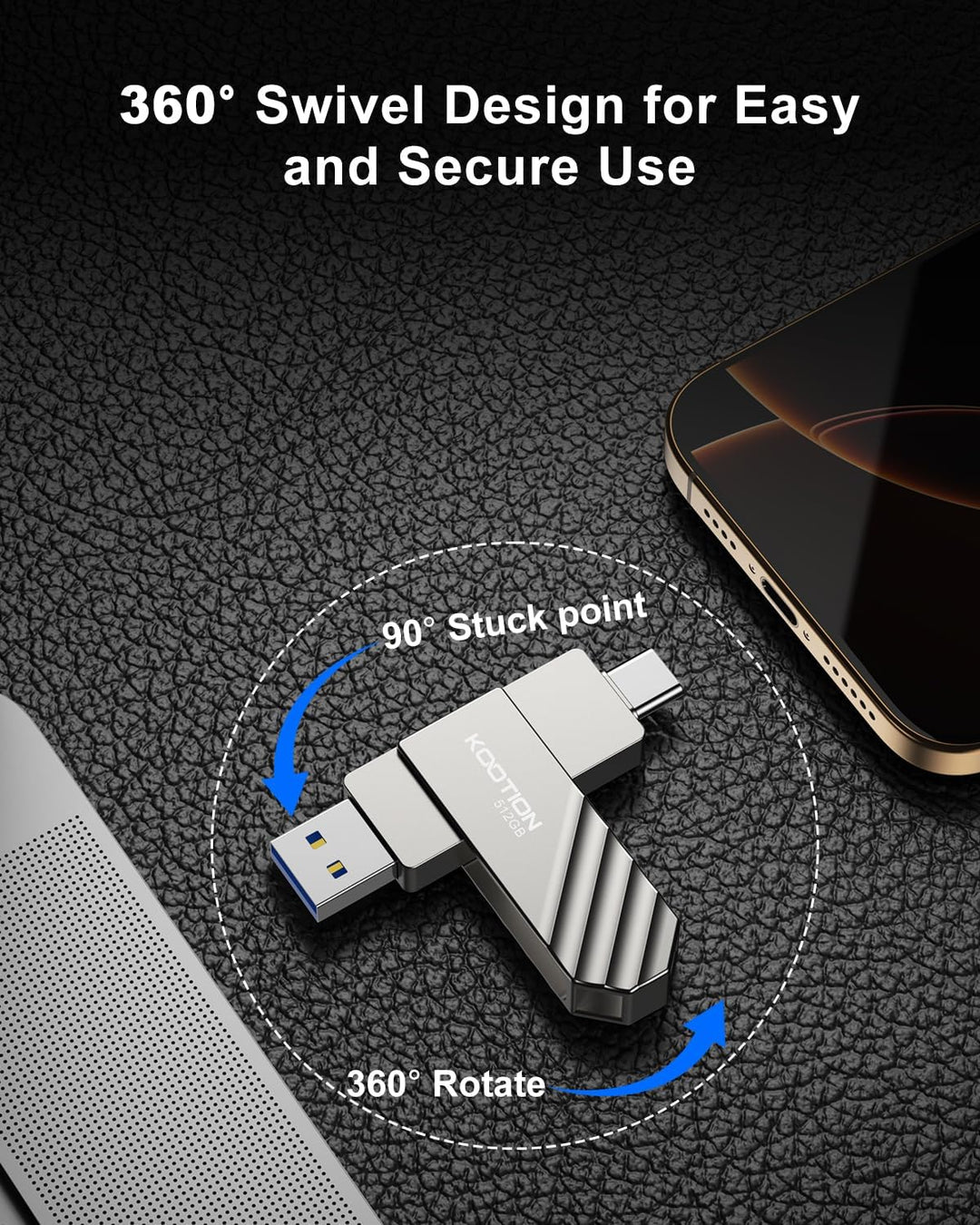 KOOTION Unidad flash USB 3.2 de 512 GB, velocidad de lectura de has...