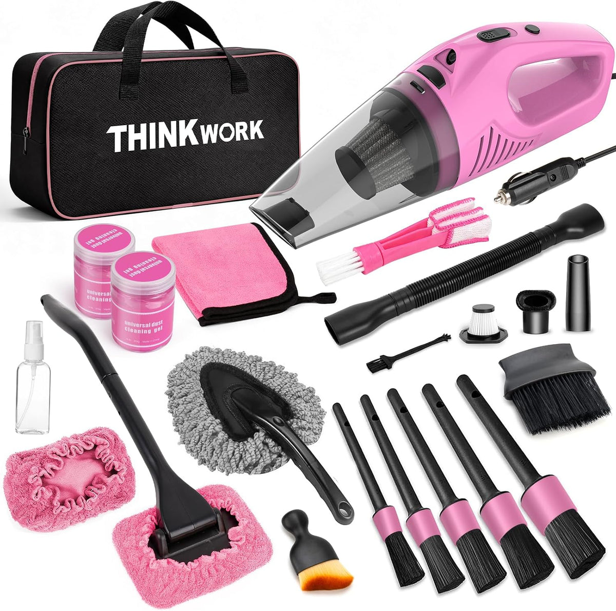 THINKWORK Kit de limpieza de coche con vacío, limpieza profunda para