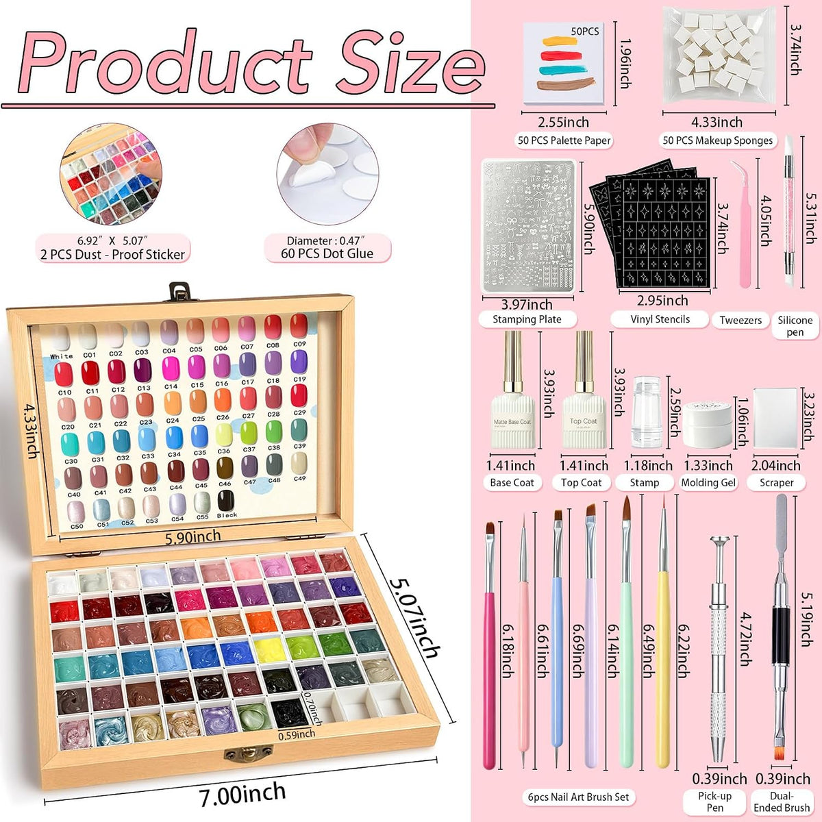 GZIXBDA Paleta de esmaltes de gel y herramientas de 57 colores | Pi...