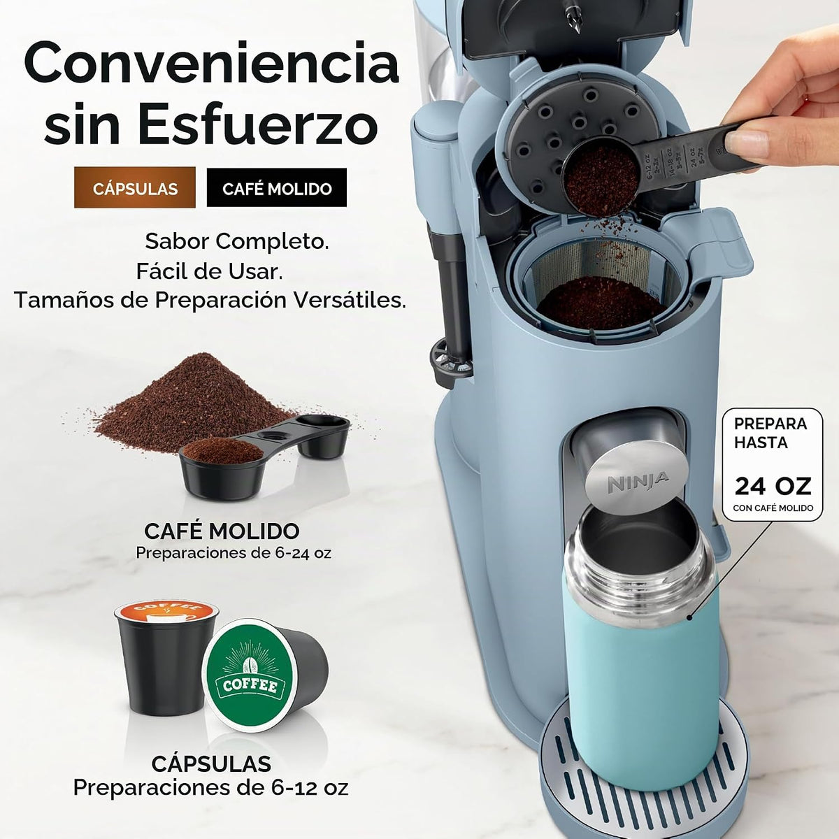 Ninja XL - Cafetera de una sola porción - Máquina combinada, cápsulas K-Cup