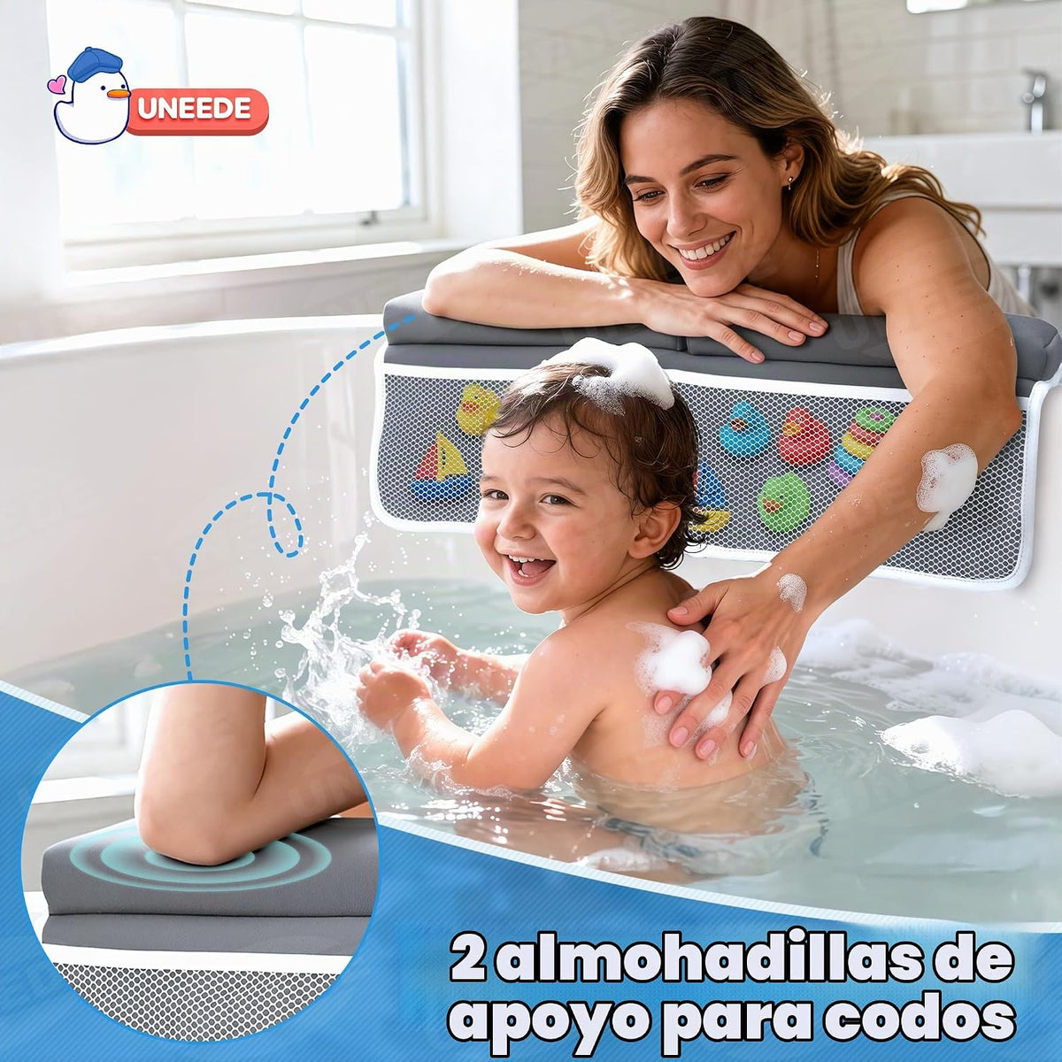 Juego de rodilleras y coderas de baño para bebé, tapete de baño de espuma viscoelástica de 1.5 pulgadas de grosor