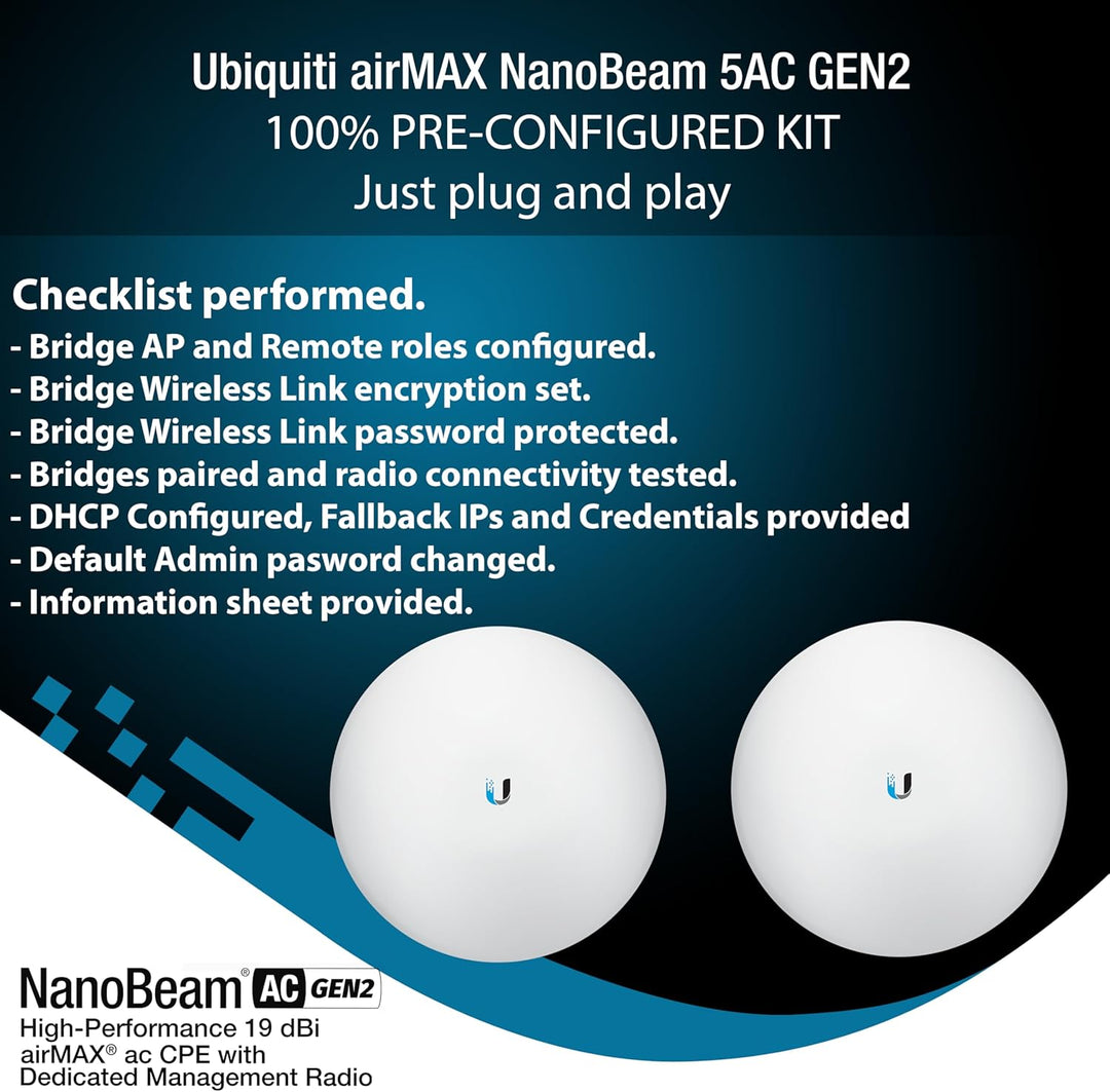 Puente inalámbrico NBE-5AC-GEN2 PRE-CONFIGURADO Paquete de