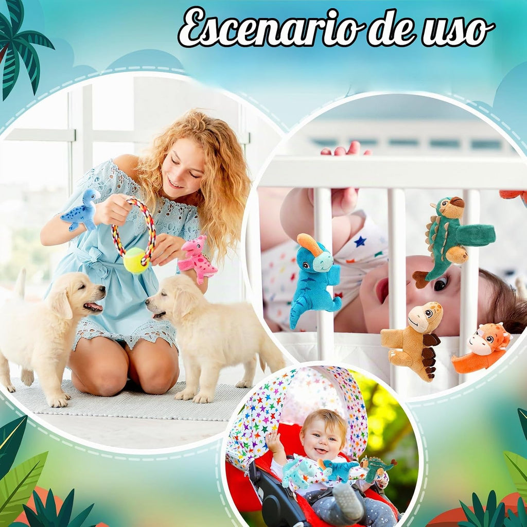 Liliful - Paquete de 8 pulseras de peluche para niños, diseño de dinosaurio