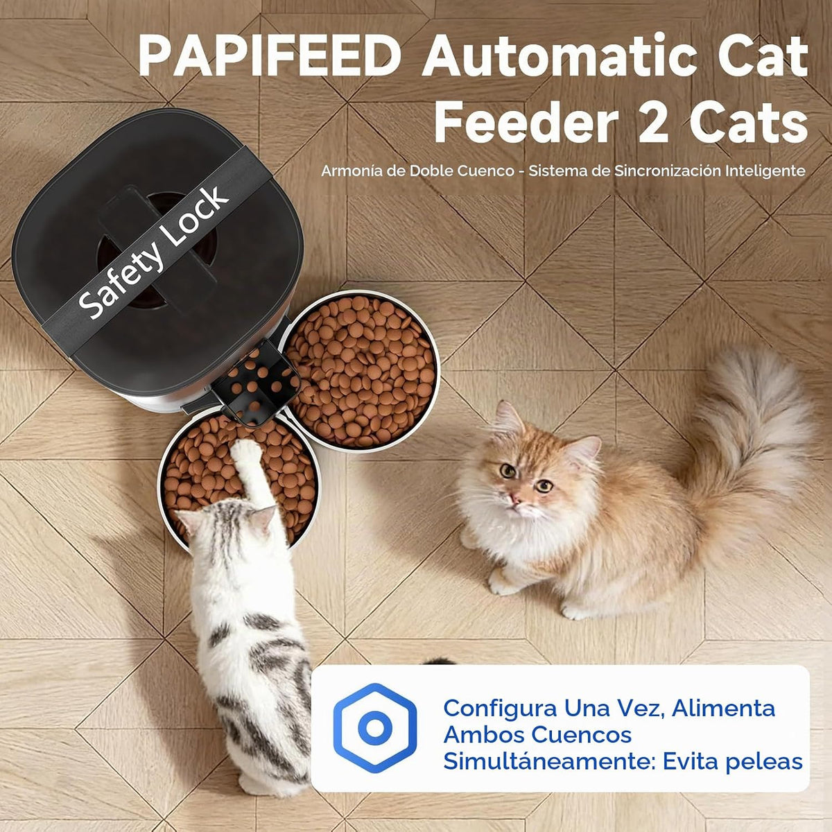 PAPIFEED Comedero automático para gatos 2 gatos, alimentador automático WiFi para gatos con aplicación, dispensador de alimentos para gatos de alimentación lenta de 7 litros para alimentos secos
