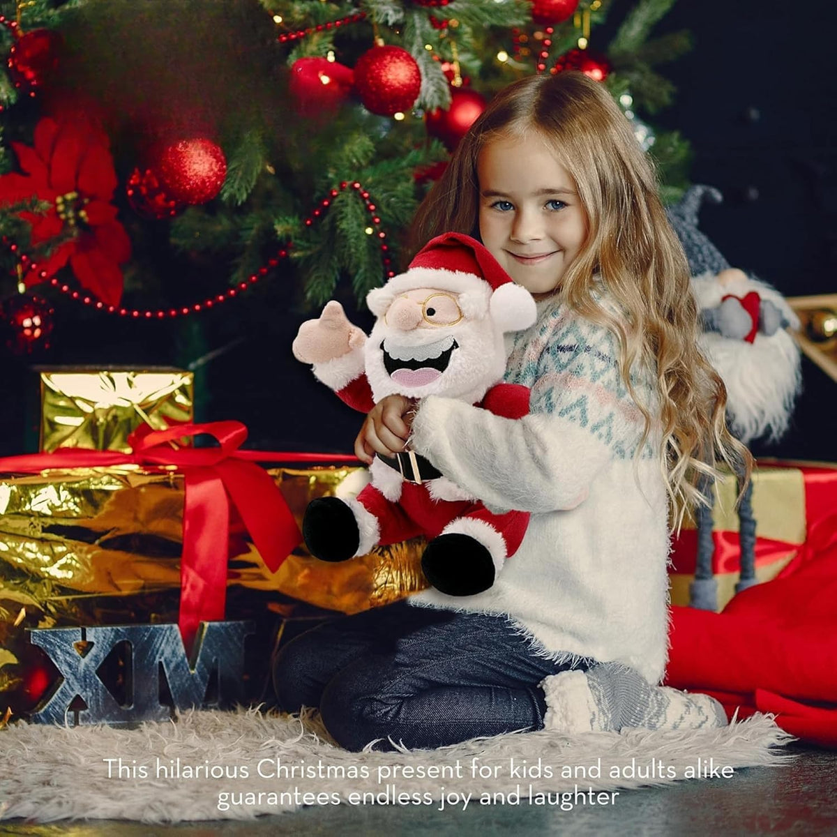 4E's Novelty Peluche de Papá Noel animado, hace un sonido de gas, oso de Navidad parlante, juguetes de peluche para niños de 8 pulgadas, divertidos animales de peluche de Navidad, regalos de broma para niños, niñas, adolescentes, regalo de elefante blanco