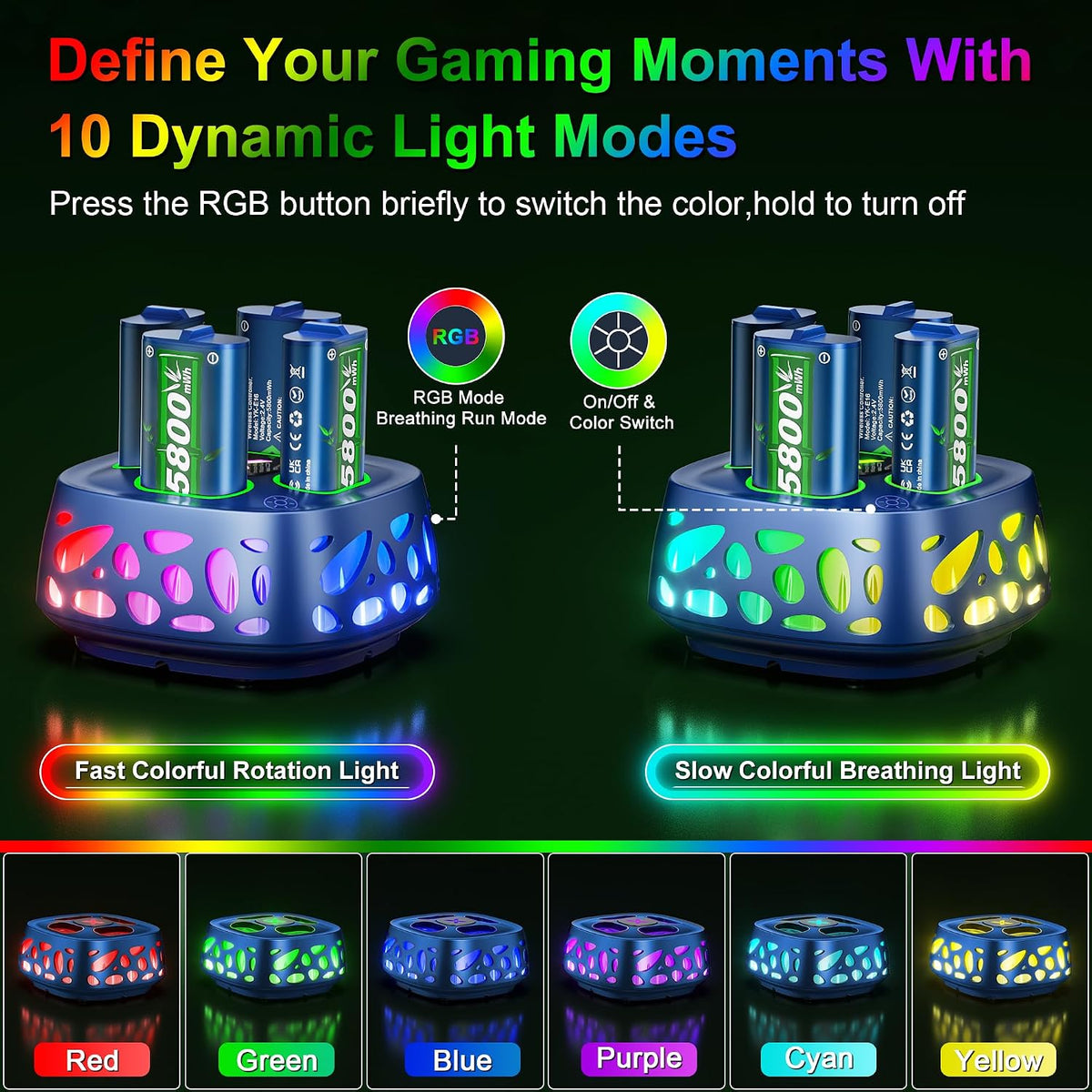 Feirsh Batería Recargable para Xbox con Cargador, 4x5800mWh Baterías Recargables para Controlador Xbox para Xbox One Series X|S, One S/X, Incluye Estuches y Almacenamiento para Xbox One