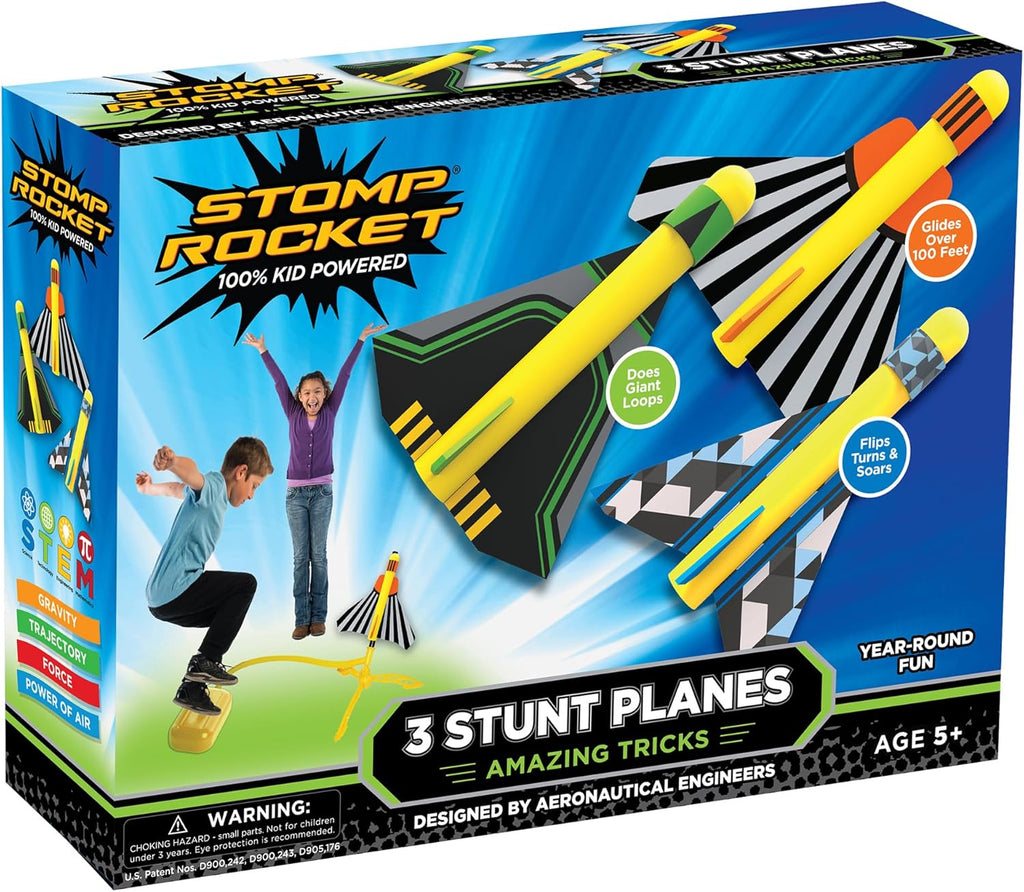 Stomp Rocket Stunt Plane Rocket Launcher Toy para Kids - 3 Foam Airplane Toy