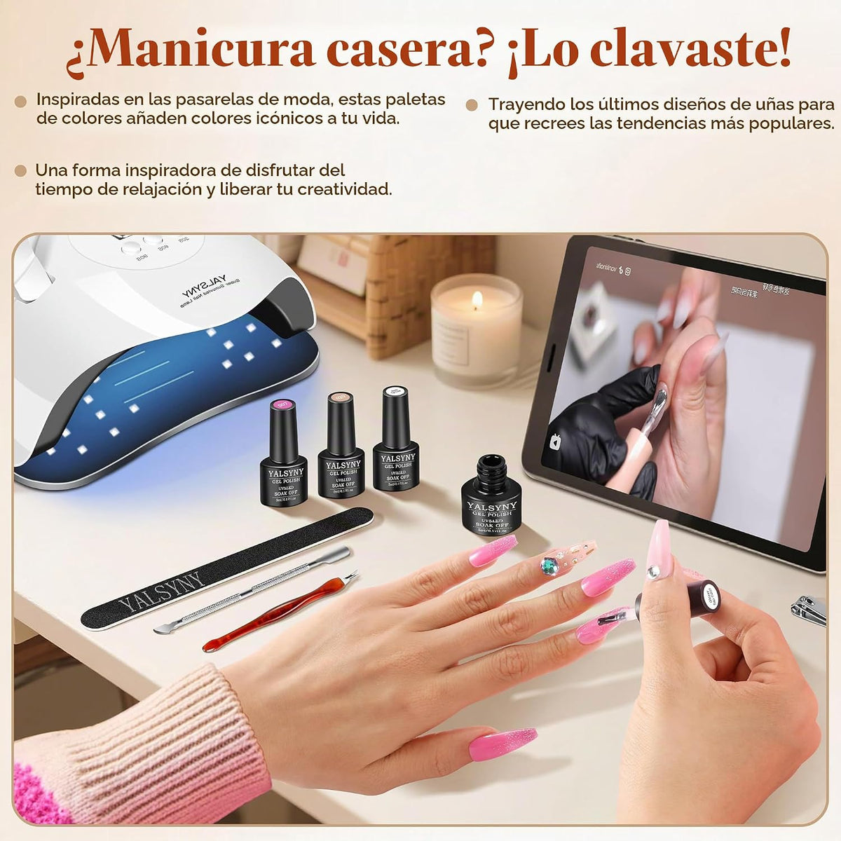YALSYNY Juego de 60 esmaltes de uñas de gel, 55 colores con capa