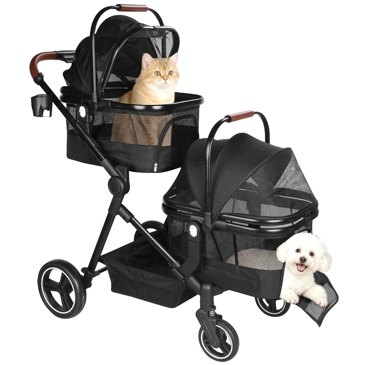 Cochecito plegable doble para mascotas para 2 perros pequeños y