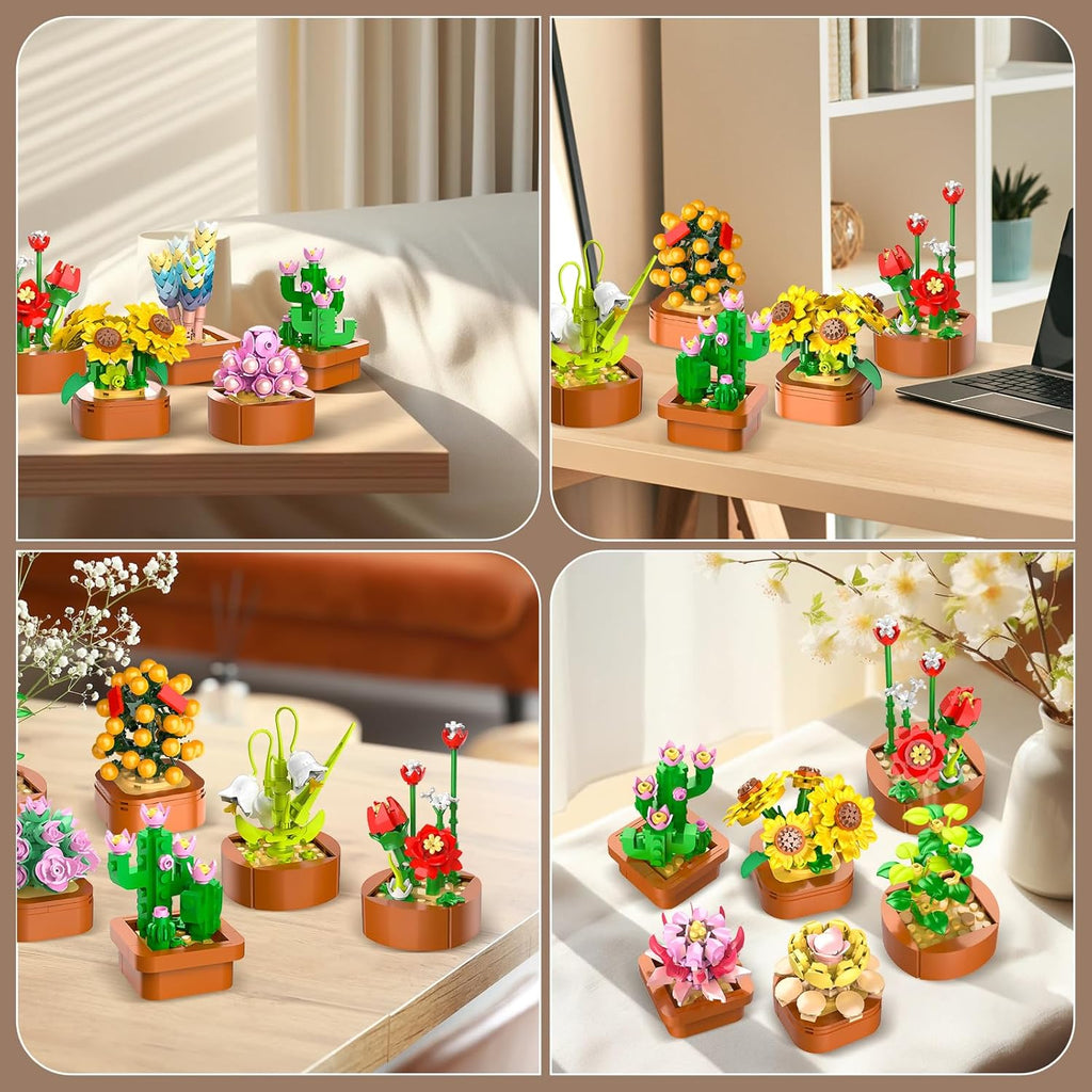 CUBIMANA Paquete de 12 mini construcción botánica de flores para adultos y