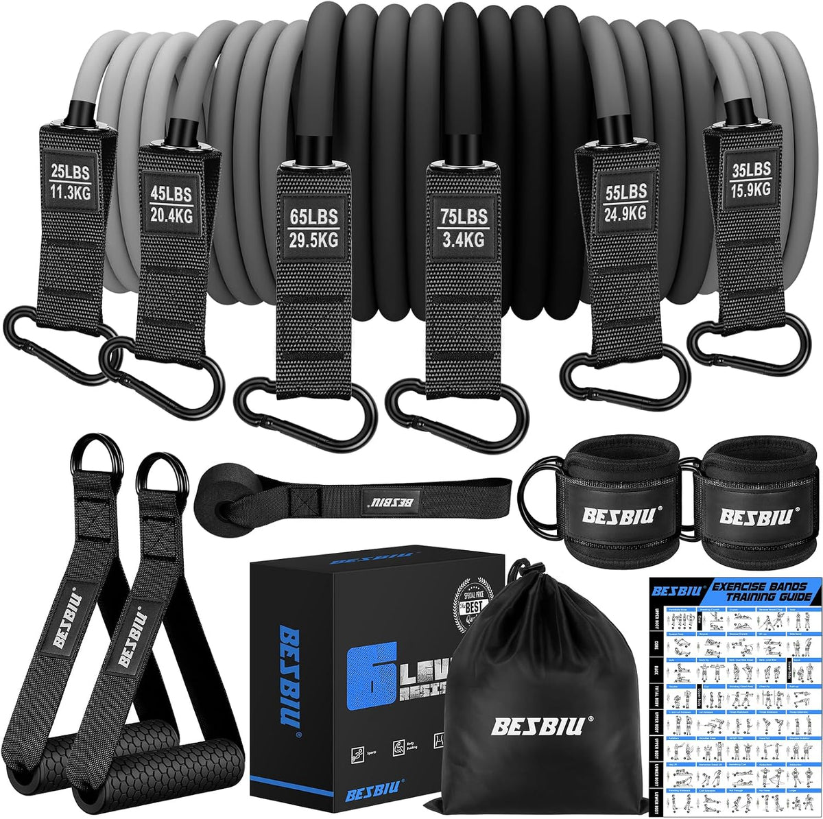 Bandas de Resistencia Pesada para Entrenamiento, 300lb/360lb/420lb Bandas de Ejercicio con Mangos, Anclaje para Puerta, Correas para Tobillo, Equipo de Gimnasio en Casa para Entrenamiento de Fuerza y Estiramiento