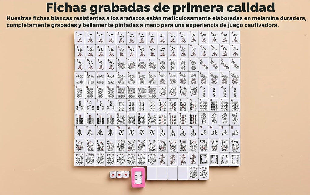 Juego de Mah-jong Americano Set 166 Fichas Blancas Bolsa de Viaje con acolchado rojo